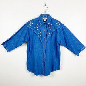 VINTAGE DREAMS | Medium Wash Denim Studded Shirt